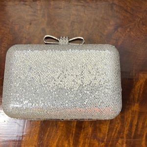 New La Regale silver box clutch with shoulder chain
